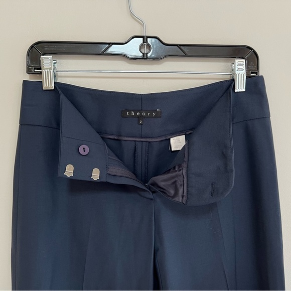 Theory Wool Wide Leg Trouser Pants in Navy Blue, size 2 - Picture 4 of 8